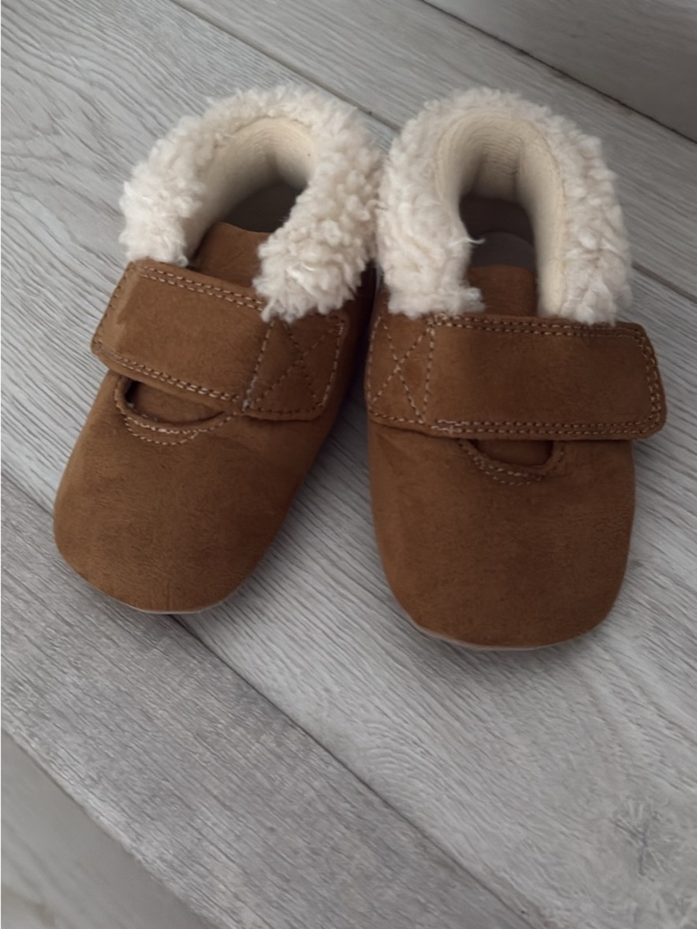 Carter's Tan Brown Suede-Look Baby Shoes with Cream Sherpa Lining